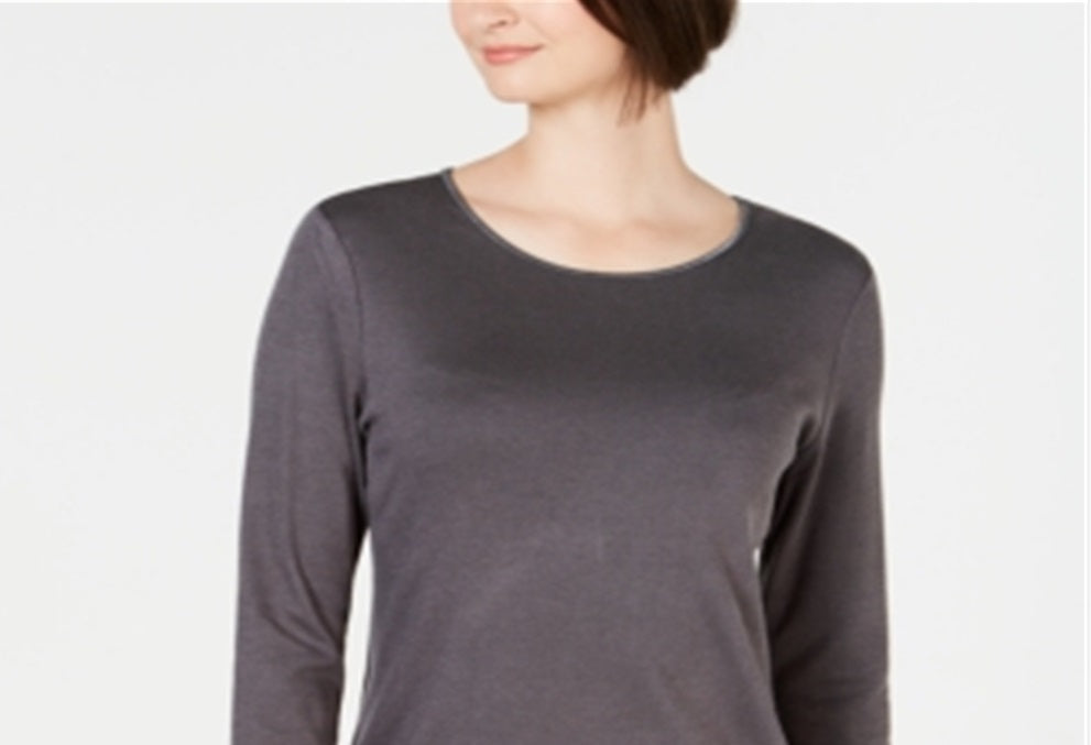 Karen Scott Women's Satin Trim Scoop Neck Top Gray Size X-Large