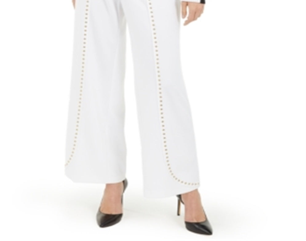 INC International Concepts Women's Studded Wide Leg Pants White Size X-Small