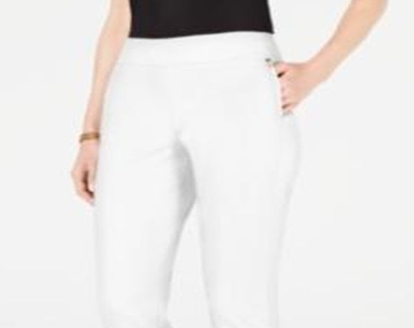 JM Collection Women's Tummy Control Ankle Pants White Size Petite S