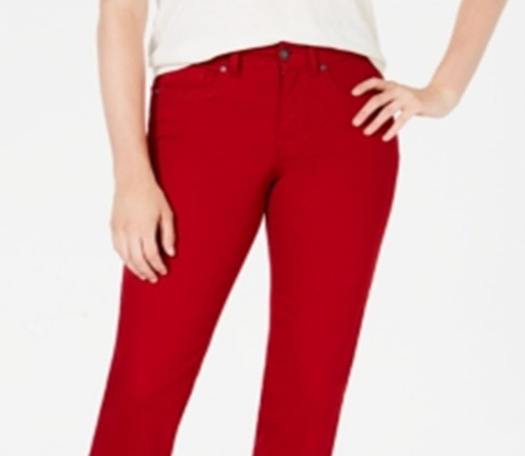 Style & Co Women's Tummy Control Straight Leg Fashion Jeans Red Size 2