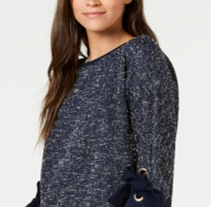 Charter Club Women's 3/4 Sleeve Bow Trim Top Blue Size Medium