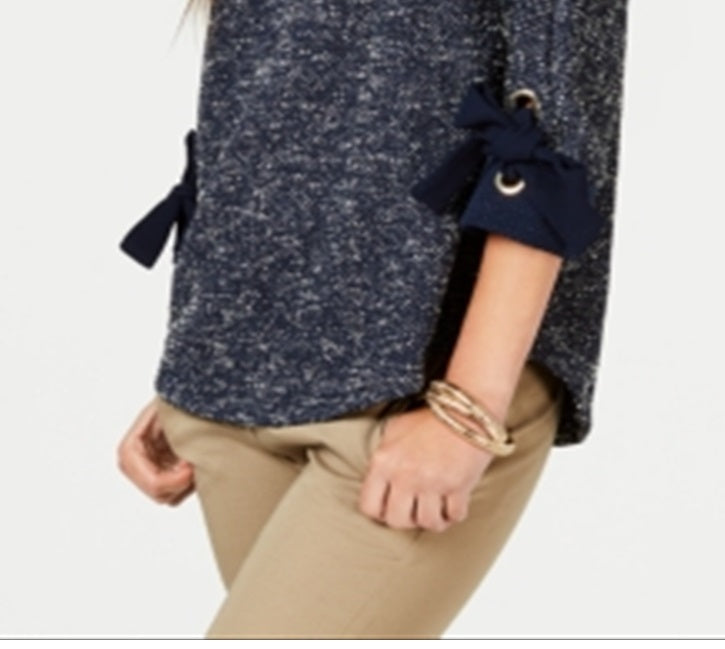 Charter Club Women's 3/4 Sleeve Bow Trim Top Blue Size Medium