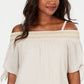 JM Collection Women's  Smocked Off-the-Shoulder Gauze Top Brown Size S