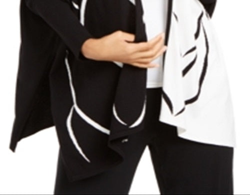 Alfani Women's Two Tone Open Front Poncho Cardigan Black Size XX-Large