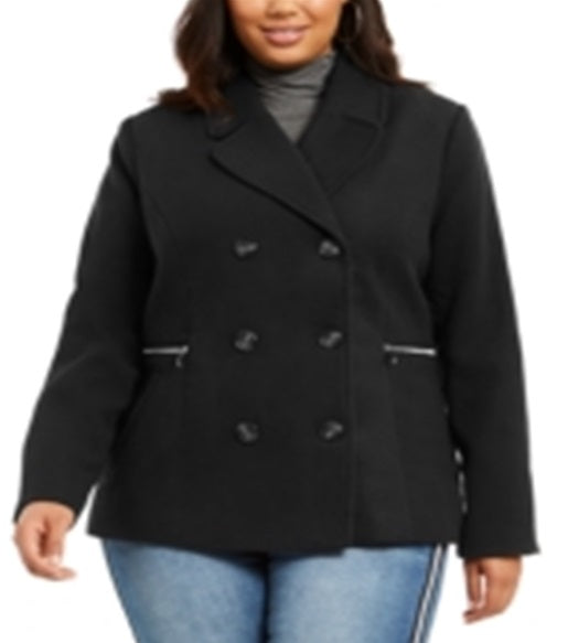 Maralyn & Me Junior's Plus Double Breasted Peacoat Black Size 1X