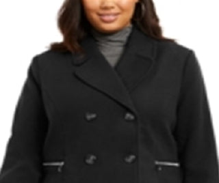 Maralyn & Me Junior's Plus Double Breasted Peacoat Black Size 1X