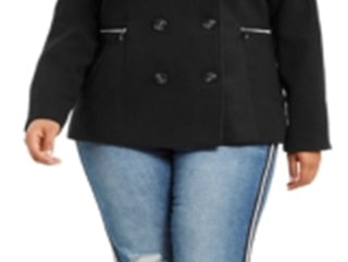 Maralyn & Me Junior's Plus Double Breasted Peacoat Black Size 1X
