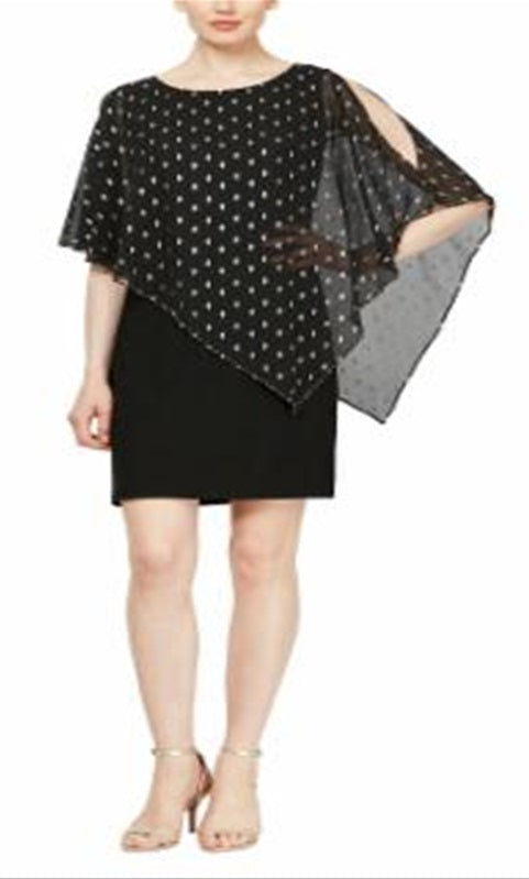 SL Fashions Women's Printed Short Sleeve Jewel Neck Above the Knee Shift Cocktail Dress Black Size 16