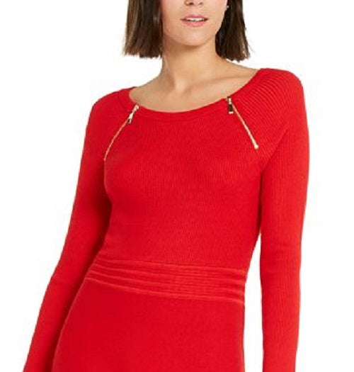 INC Iternational Concepts Women's Zip Detail Fit & Flare Sweater Dress Red Size XX-Large