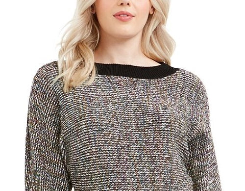 Bar III Women's Heather Long Sleeve Crew Neck Sweater Black Size Medium