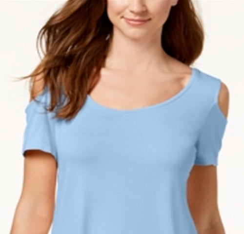 JM Collection Women's Cold Shoulder Swing T-Shirt Blue Size Medium