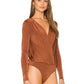 Free People Women's Turnt Surplice V Neck Bodysuit Brown Size XL