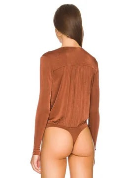 Free People Women's Turnt Surplice V Neck Bodysuit Brown Size XL
