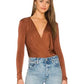 Free People Women's Turnt Surplice V Neck Bodysuit Brown Size XL