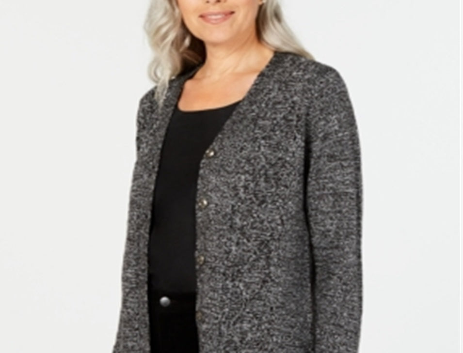 Karen Scott Women's Button Front Duster Cardigan Gray Size Petite S