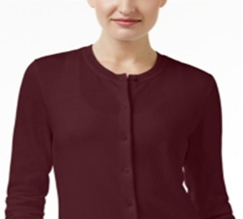 Karen Scott Women's Crew Neck Cardigan Wine Size Petite XL