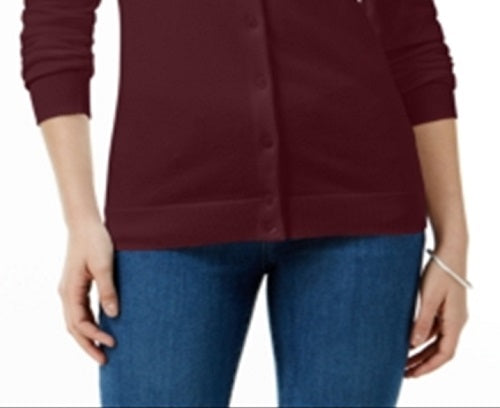 Karen Scott Women's Crew Neck Cardigan Wine Size Petite XL