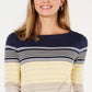 Charter Club Women's Pima Cotton Button Shoulder Stripe Top Yellow Size XX-Large