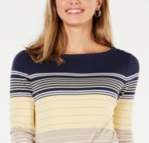 Charter Club Women's Pima Cotton Button Shoulder Stripe Top Yellow Size XX-Large