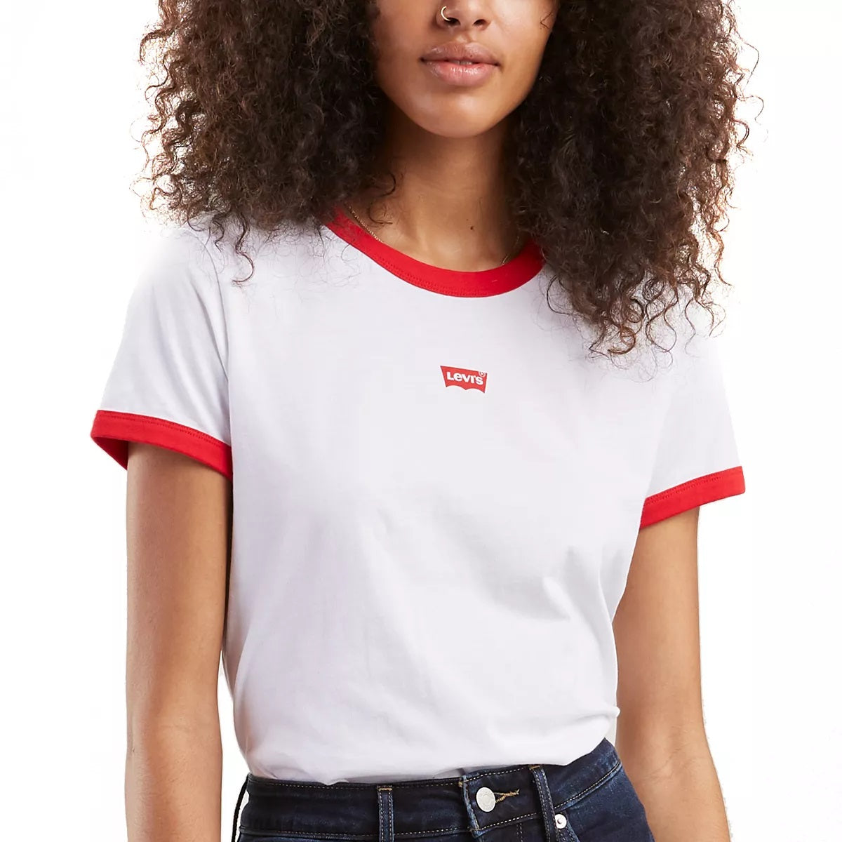 Levi's Women's Perfect Ringer Cotton Graphic T-Shirt White Size Medium