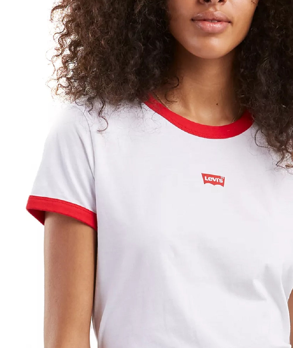 Levi's Women's Perfect Ringer Cotton Graphic T-Shirt White Size Medium