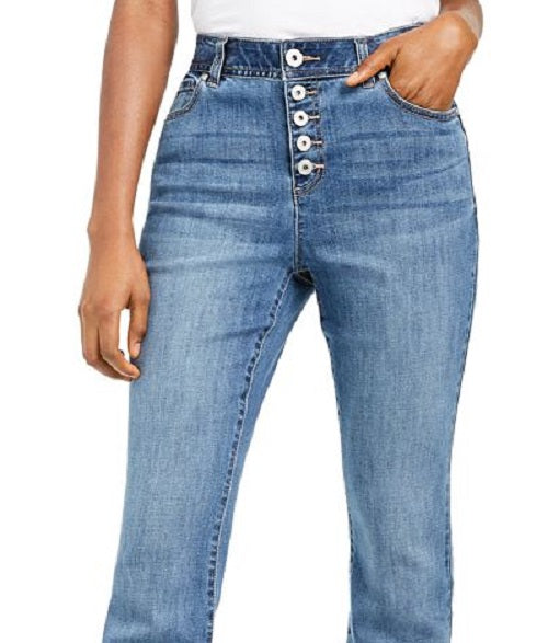 INC International Concepts Women's High Rise Curvy Fit Button Fly Bootcut Jeans Blue Size 2