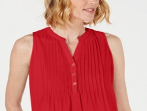 Charter Club Women's Pintucked Top Red Size Petite Small