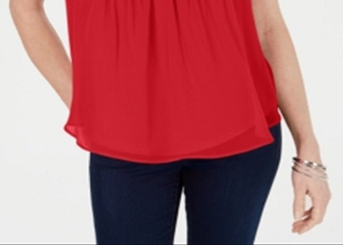 Charter Club Women's Pintucked Top Red Size Petite Small