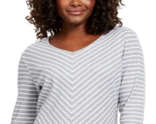Karen Scott Women's Striped Top Gray Size Petite Small