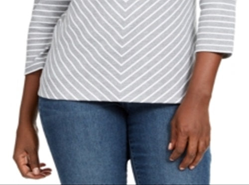 Karen Scott Women's Striped Top Gray Size Petite Small