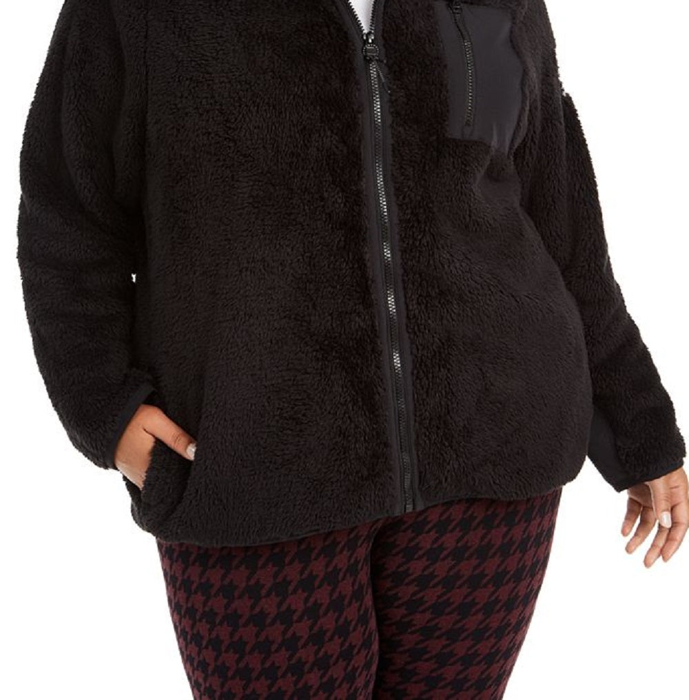 Calvin Klein Women's Mock Neck Sherpa Jacket Black Size 3X