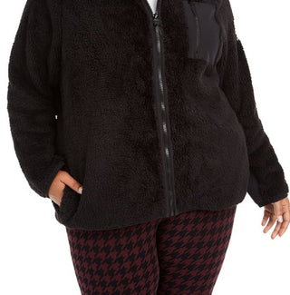 Calvin Klein Women's Mock Neck Sherpa Jacket Black Size 3X