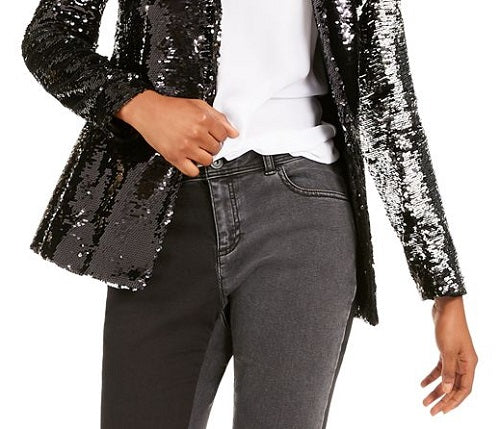 INC International Concepts Women's Sequin One Button Blazer Jacket Black Size X-Small