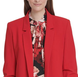 DKNY Women's Gathered Cuff Open Front Blazer Red Size 2 Petite