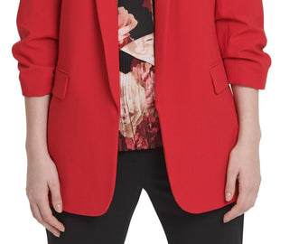 DKNY Women's Gathered Cuff Open Front Blazer Red Size 2 Petite