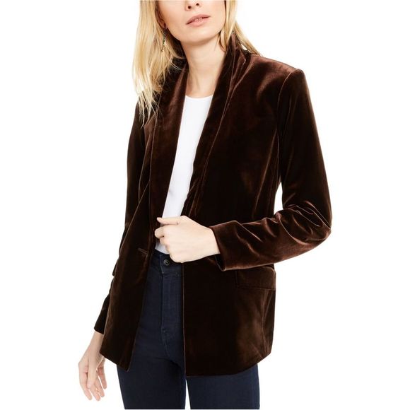 INC International Concepts Women's Velvet Blazer Brown Size L