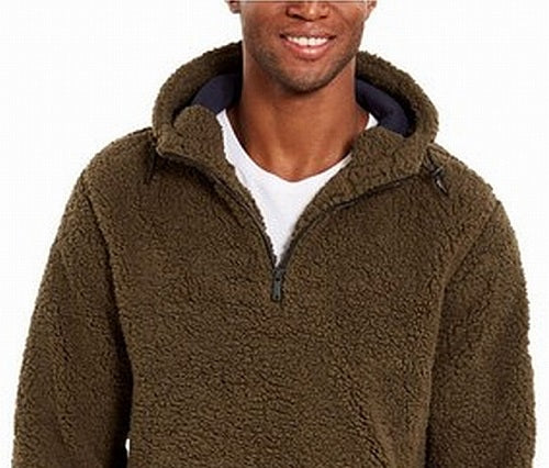 DKNY Men's Sherpa Quarter Zip Sweater Green Size XX-Large