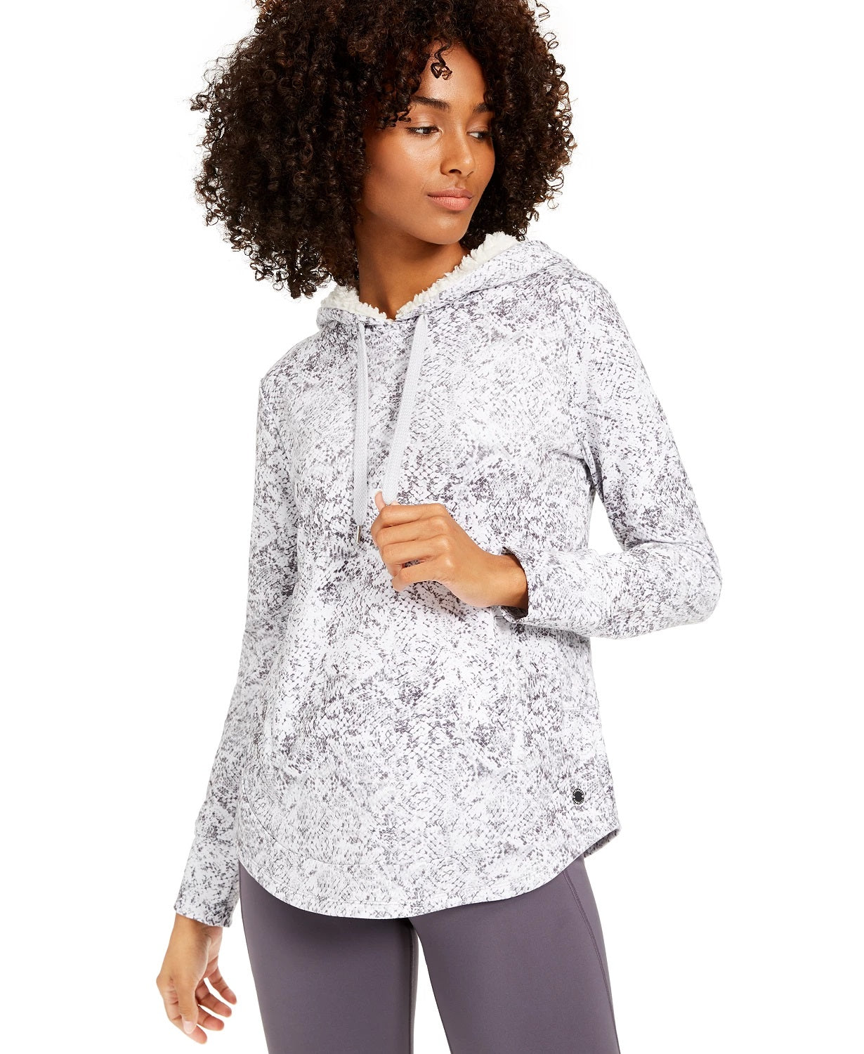 Ideology Women's Snake Print Rounded Hem Hoodie White Size XX-Large