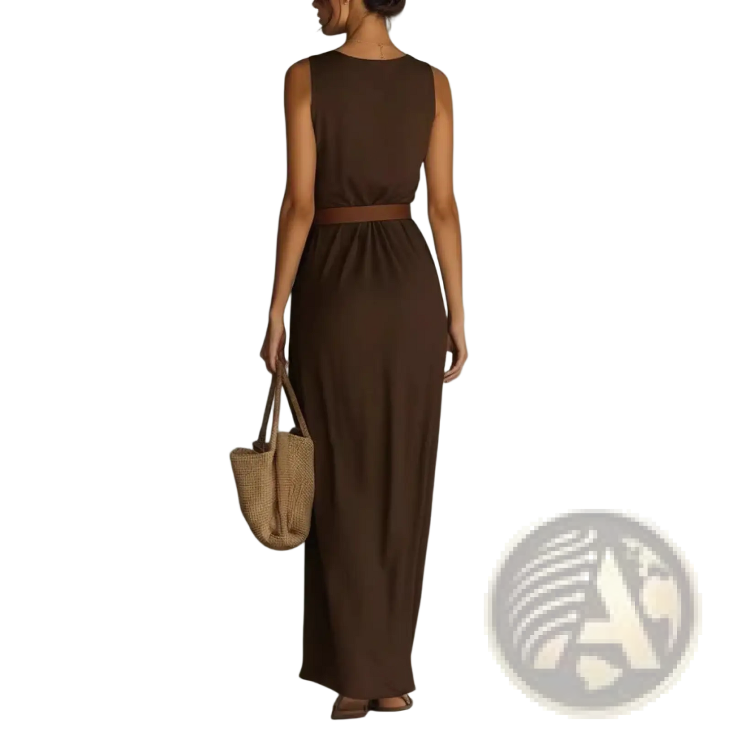 Sleek Brown Satin Cowl Neck Resort Maxi Dress