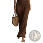 Sleek Brown Satin Cowl Neck Resort Maxi Dress