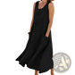 Sleeveless Linen A-line Maxi Dress with Pockets
