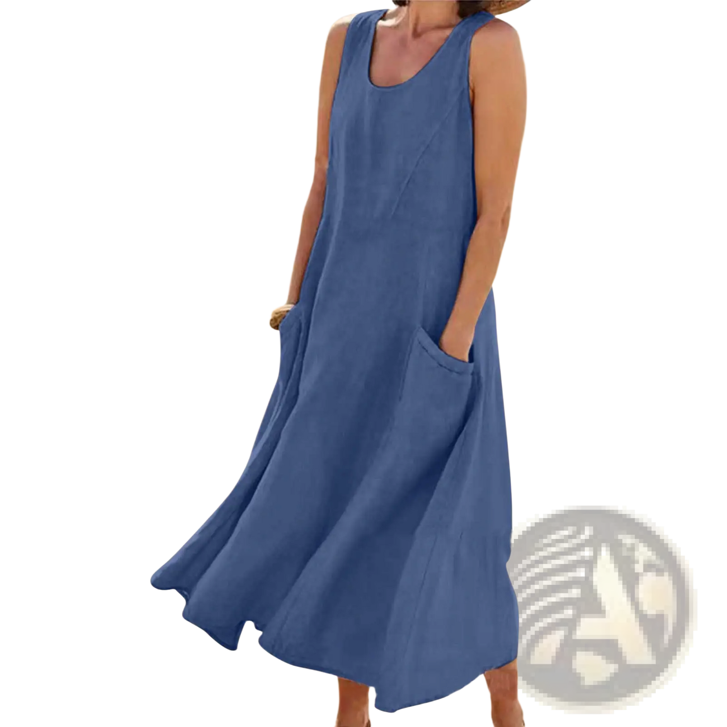 Sleeveless Linen A-line Maxi Dress with Pockets