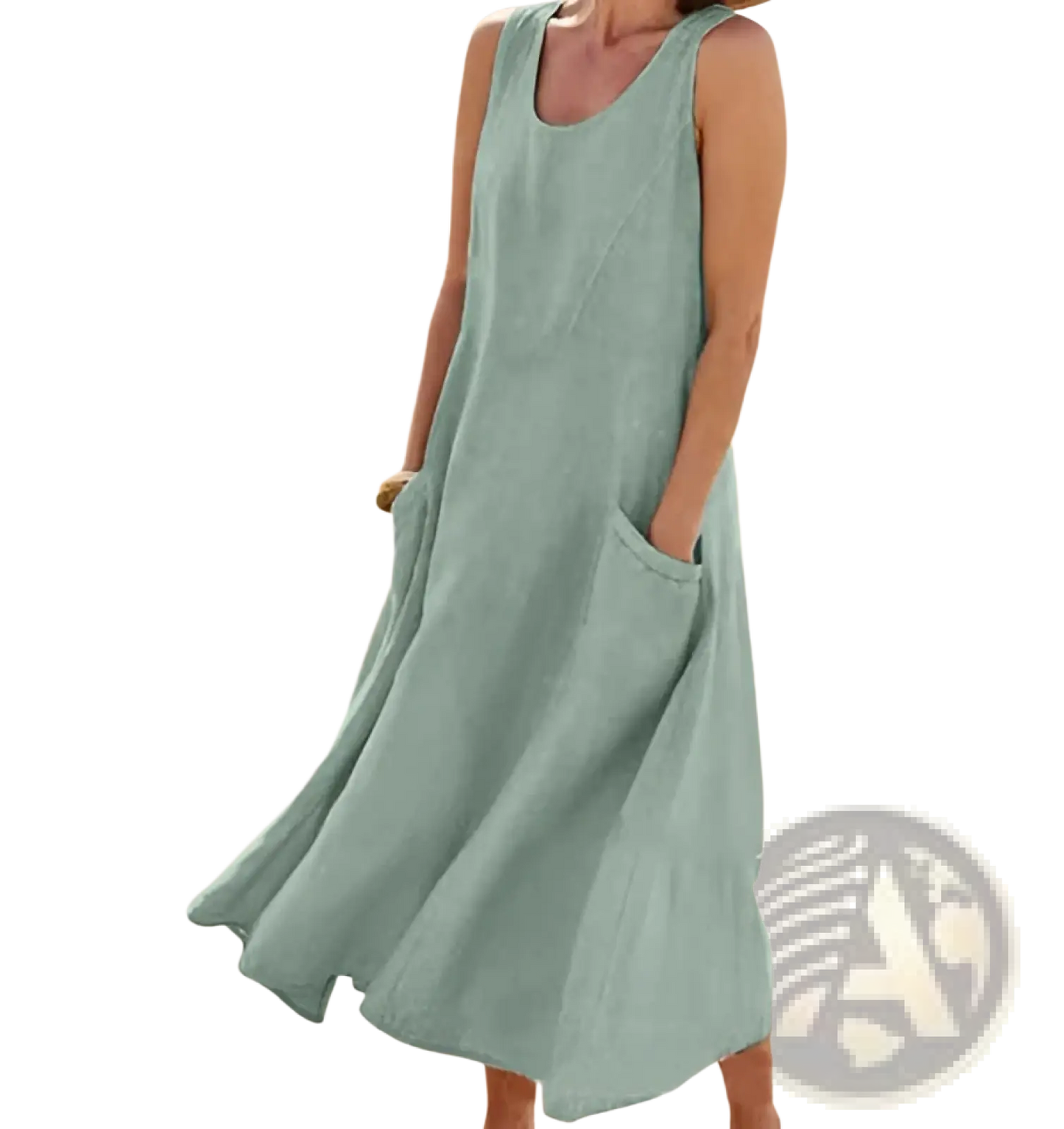 Sleeveless Linen A-line Maxi Dress with Pockets