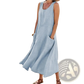 Sleeveless Linen A-line Maxi Dress with Pockets