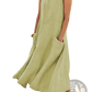 Sleeveless Linen A-line Maxi Dress with Pockets