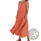 Sleeveless Linen A-line Maxi Dress with Pockets
