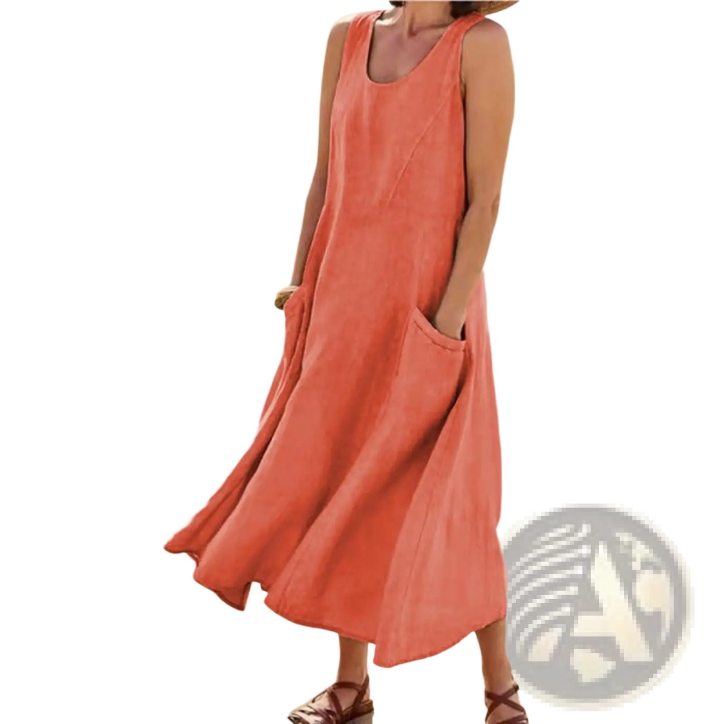 Sleeveless Linen A-line Maxi Dress with Pockets