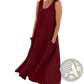 Sleeveless Linen A-line Maxi Dress with Pockets