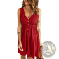 Sleeveless v Neck Button Front a Line Dress