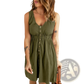Sleeveless v Neck Button Front a Line Dress